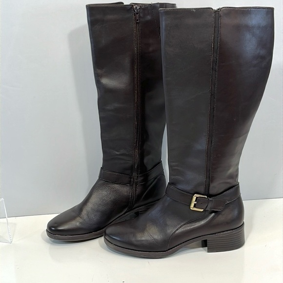 Easy Spirit Nadette Womens Tall Leather Boot 8.5 Chocolate Brown Zip Buckle - Picture 3 of 12